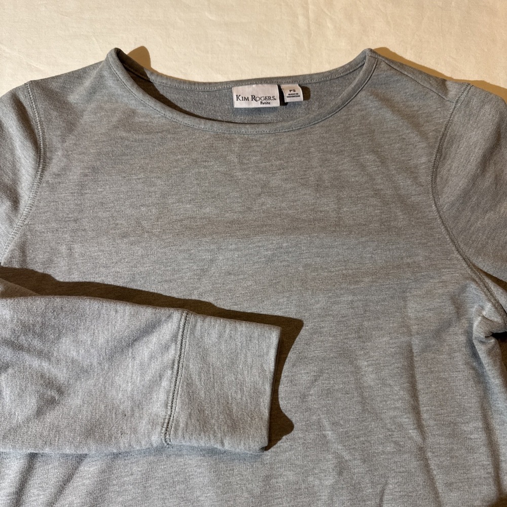 Kim Rogers Shirt Womens PS Gray Long Sleeve Crewneck Light Sweatshirt Casual Top